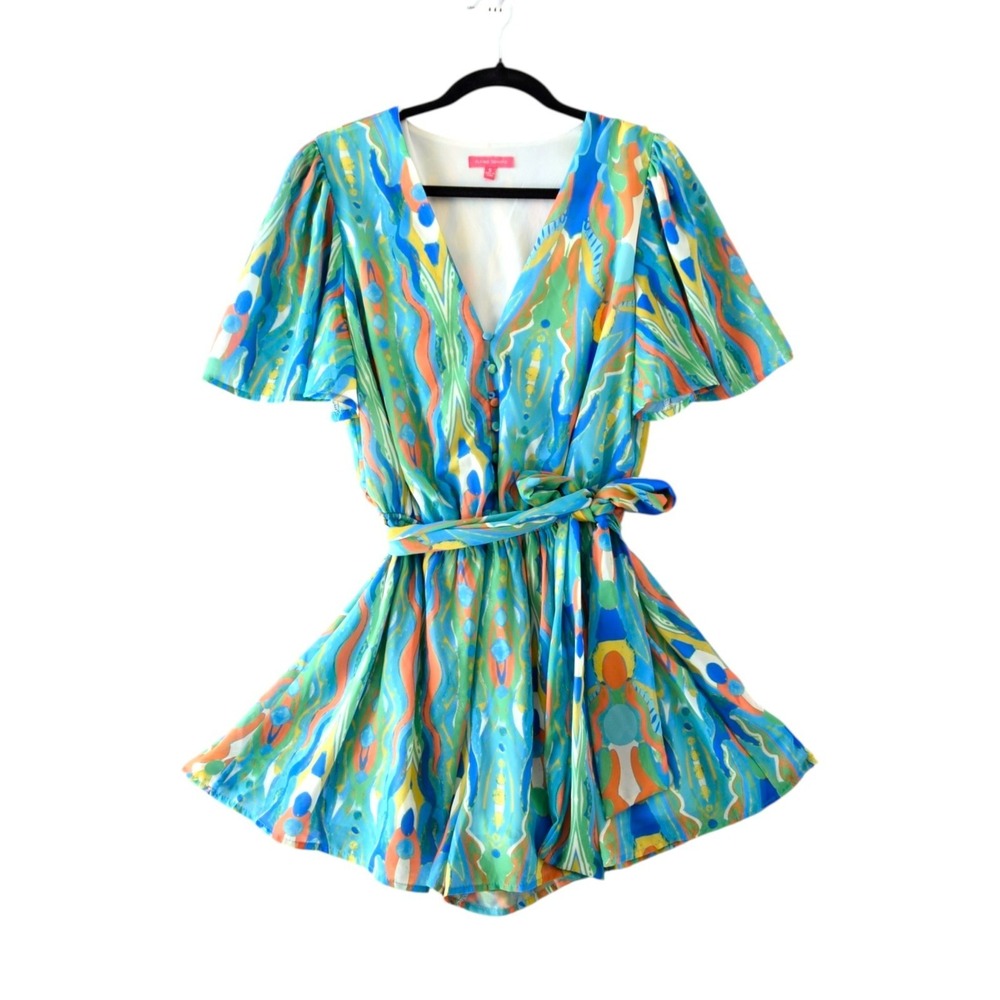 Flying Tomato Green Short Romper‎ S Resort Vacay Beach Whimsi Romantic 2